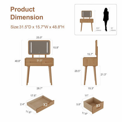 Solid Wood Vanity Desk with Detachable Lighted Mirror | Converts to Writing Desk - iKaslandi