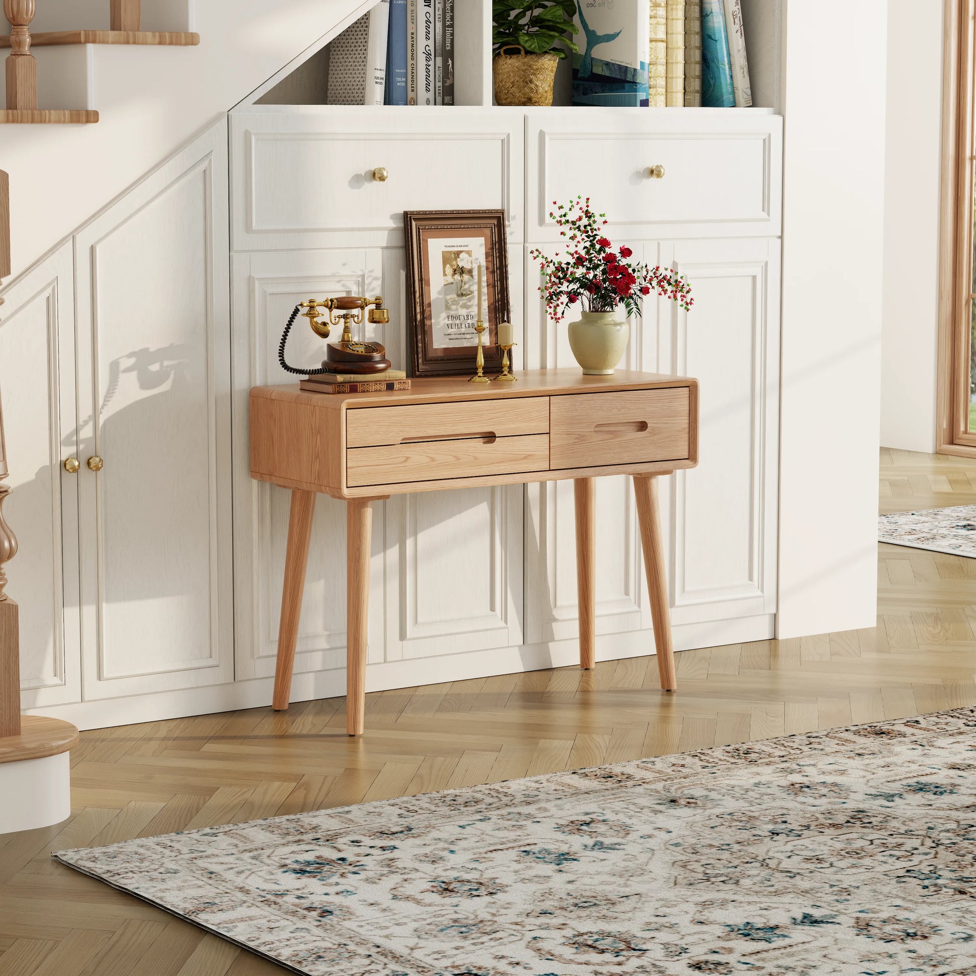 Solid Wood Vanity Desk with Detachable Lighted Mirror | Converts to Writing Desk - Kaslandi Furniture