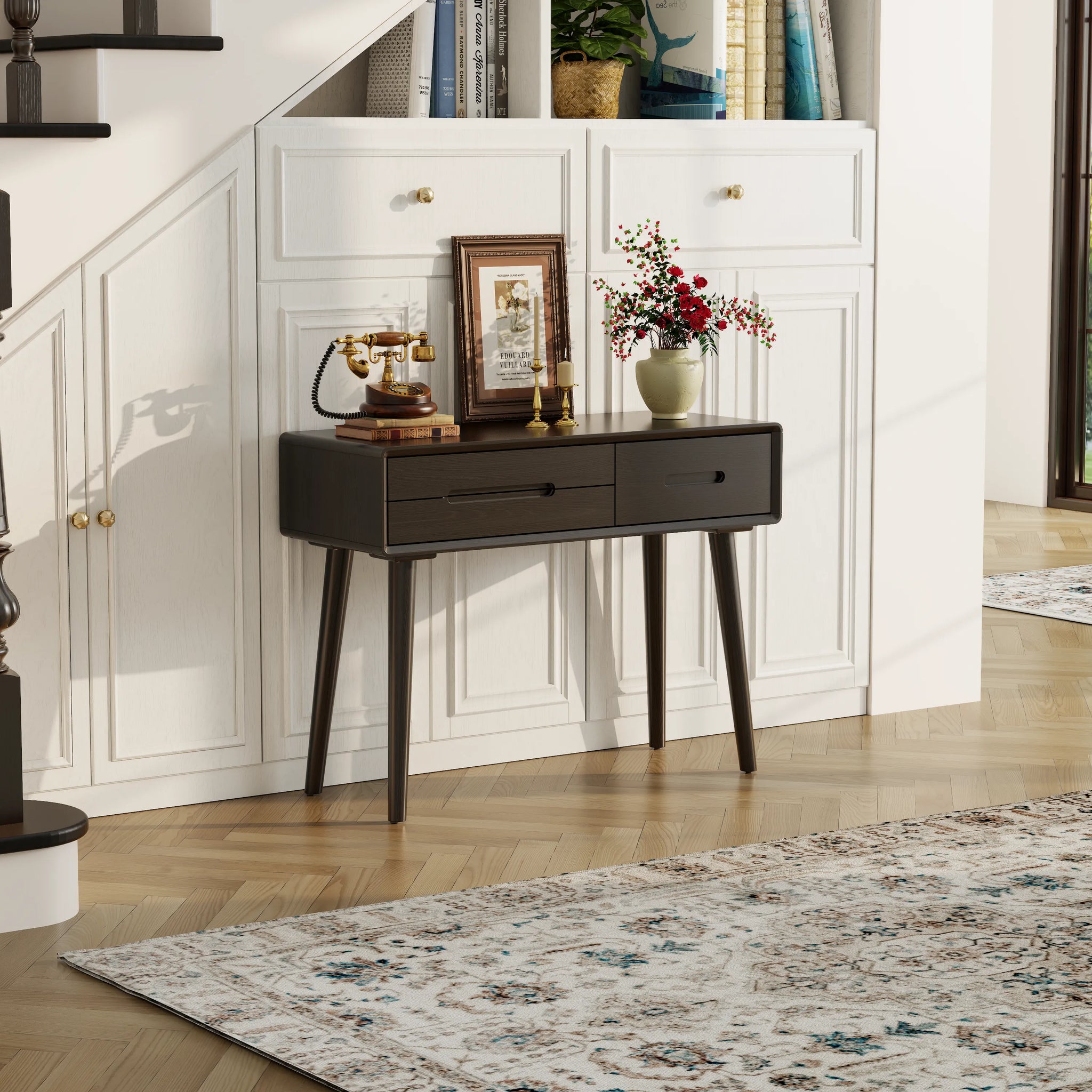 Solid Wood Vanity Desk with Detachable Lighted Mirror | Converts to Writing Desk - Kaslandi Furniture