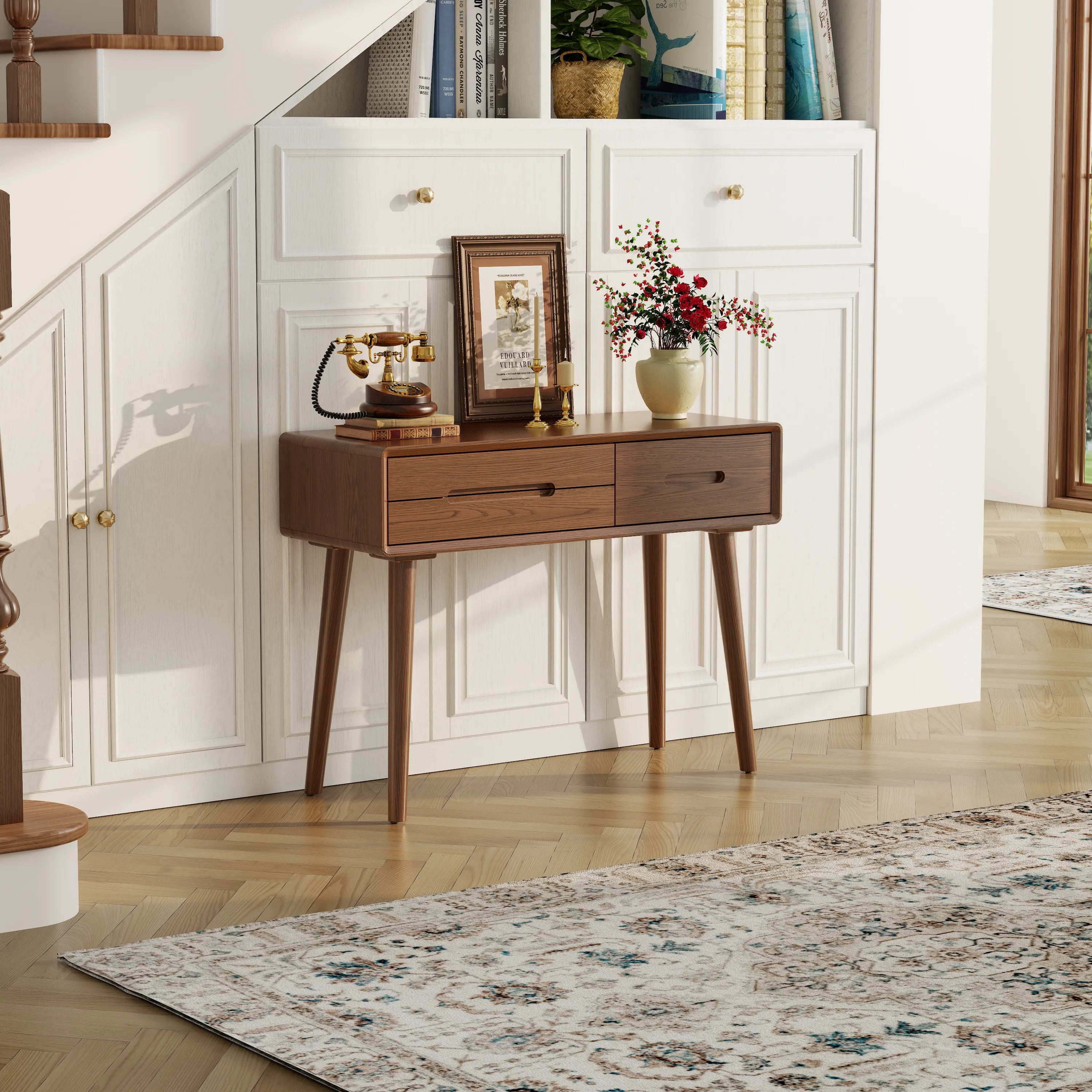 Solid Wood Vanity Desk with Detachable Lighted Mirror | Converts to Writing Desk - Kaslandi Furniture