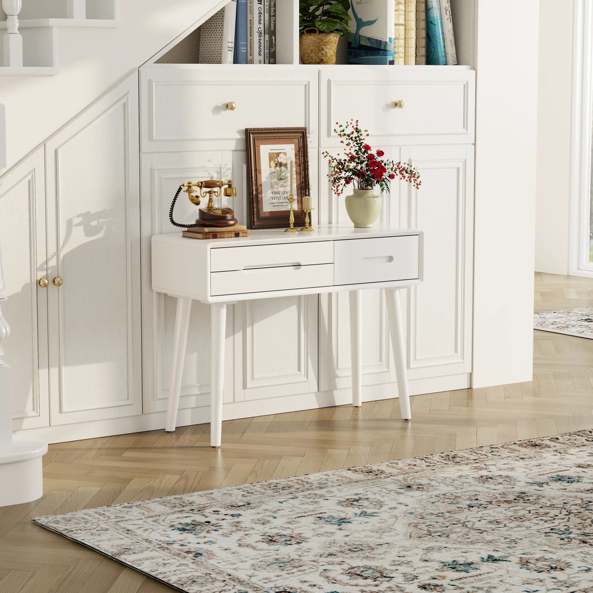 Solid Wood Vanity Desk with Detachable Lighted Mirror | Converts to Writing Desk - Kaslandi Furniture