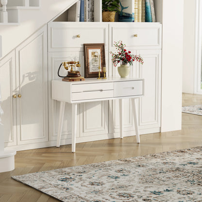 Solid Wood Vanity Desk with Detachable Lighted Mirror | Converts to Writing Desk - Kaslandi Furniture