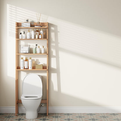 Freestanding 4-Tier Wood Over The Toilet Storage Shelf with Anti-Tip Kit - iKaslandi