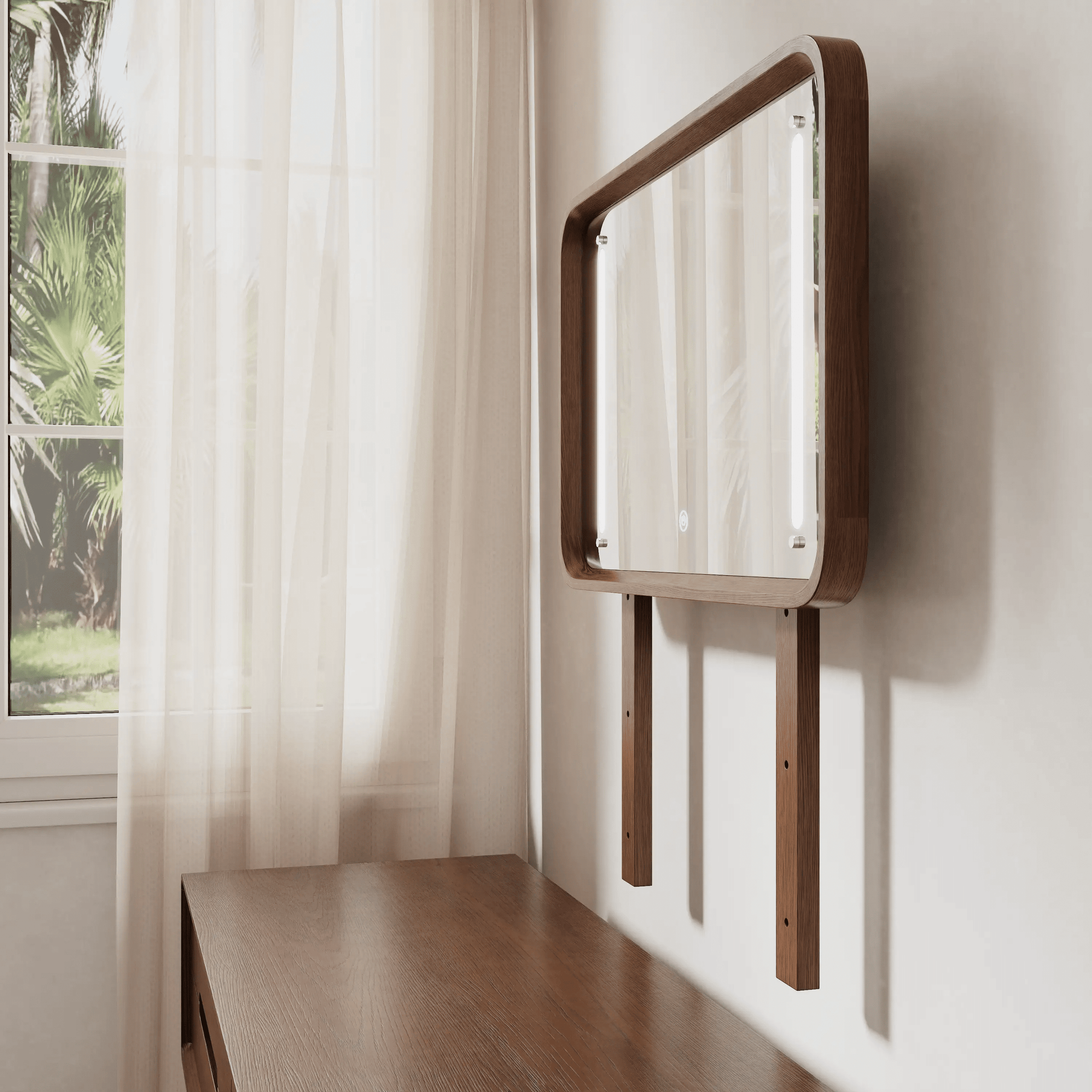 Solid Wood Vanity Desk with Detachable Lighted Mirror | Converts to Writing Desk - iKaslandi