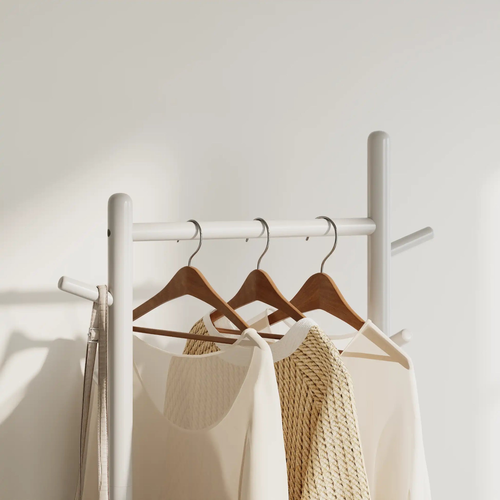 Solid Wood Coat Rack Stand with Laundry Hamper & Storage Shelf - iKaslandi