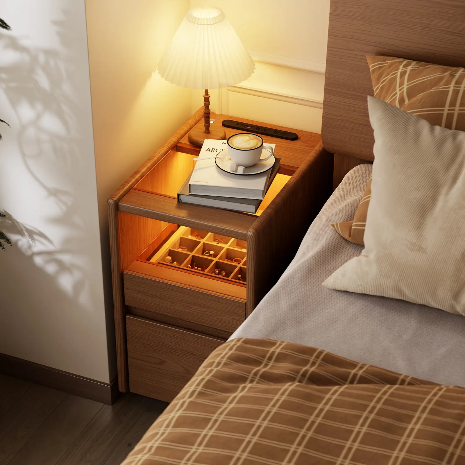 Smart Nightstand with LED Light & Wireless Charging - Kaslandi Furniture