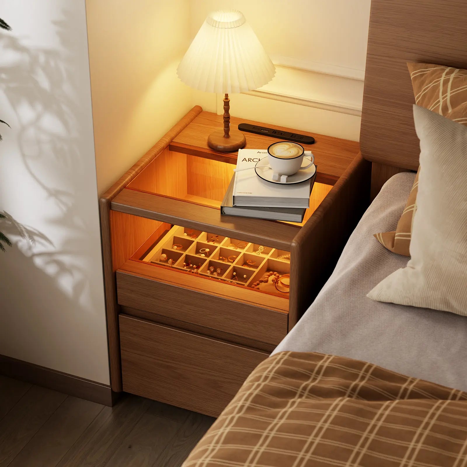 Smart Nightstand with LED Light & Wireless Charging - Kaslandi Furniture