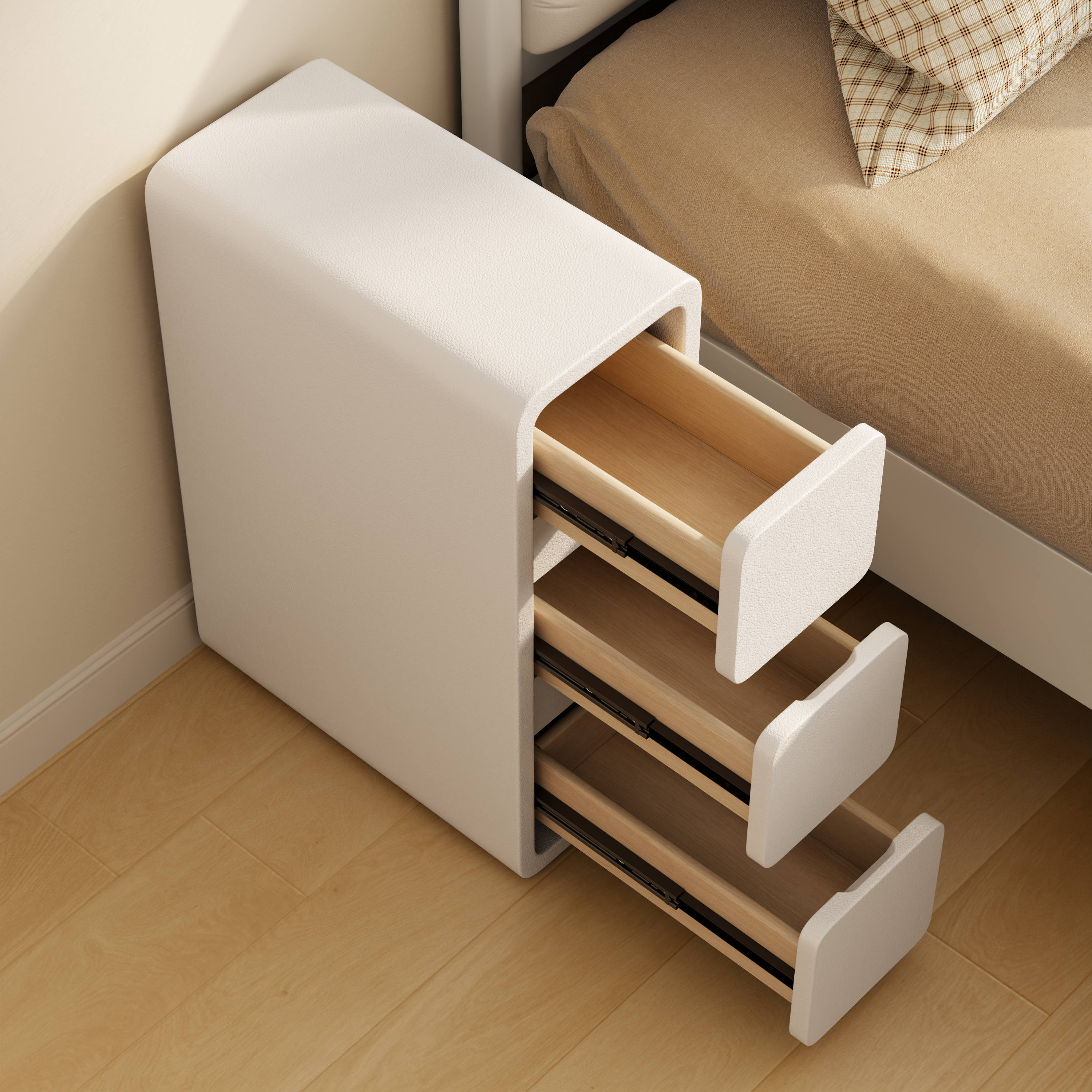 3 Tier Narrow White Nightstand