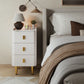 Leather Nightstand with Marble Top | 3 - Drawer Bedside Table with Gold Metal Legs - Kaslandi Furniture