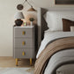 Leather Nightstand with Marble Top | 3 - Drawer Bedside Table with Gold Metal Legs - Kaslandi Furniture