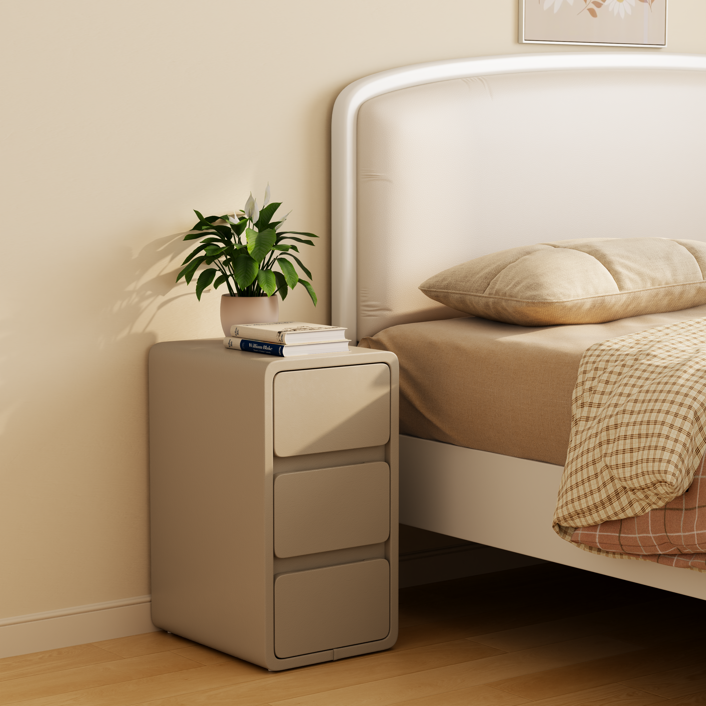 3 Tier Narrow White Nightstand