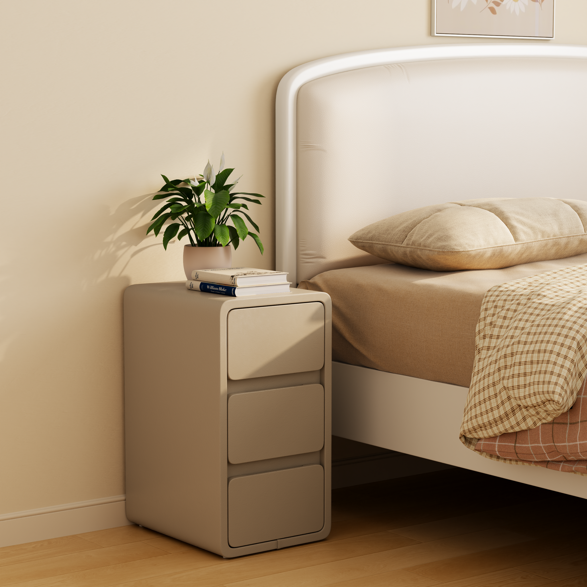 3 Tier Narrow White Nightstand