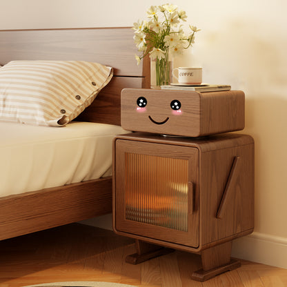 Robot Solid Wood Nightstand, Led Nightstand with 360°Rotating Drawer, Creative Nightstand with Drawers, Easily Assembly,Bedside Table for Bedroom,Living Room