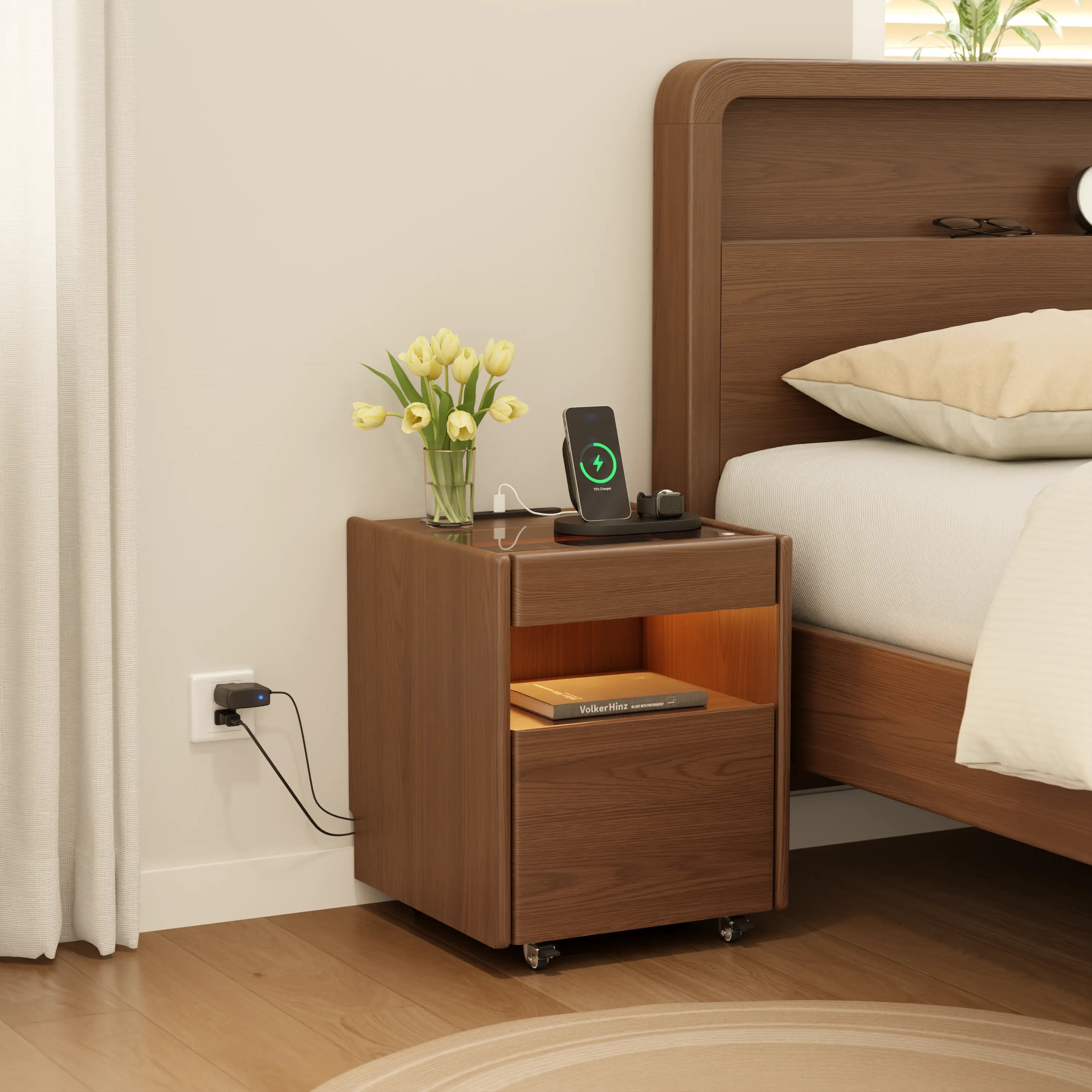 Smart Nightstand with Hidden Secret Drawer, Jewelry Storage & USB Charging - iKaslandi