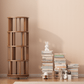 Rotating Solid Wood Bookshelf with Brake Wheels – Adjustable 1-6 Tier Swivel Bookcase for Home & Study