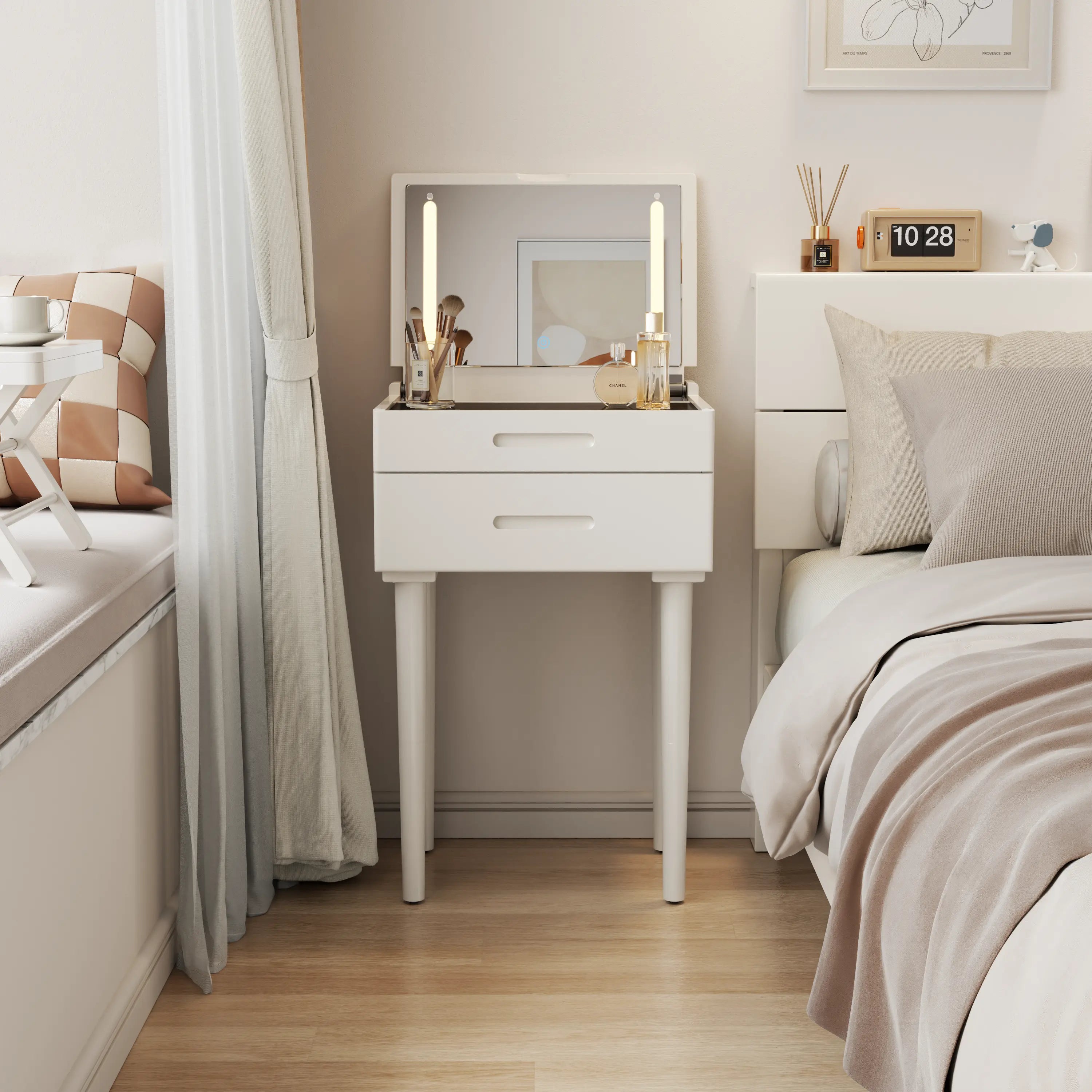 Vanity Desk with Mirror & Lights - Kaslandi Furniture