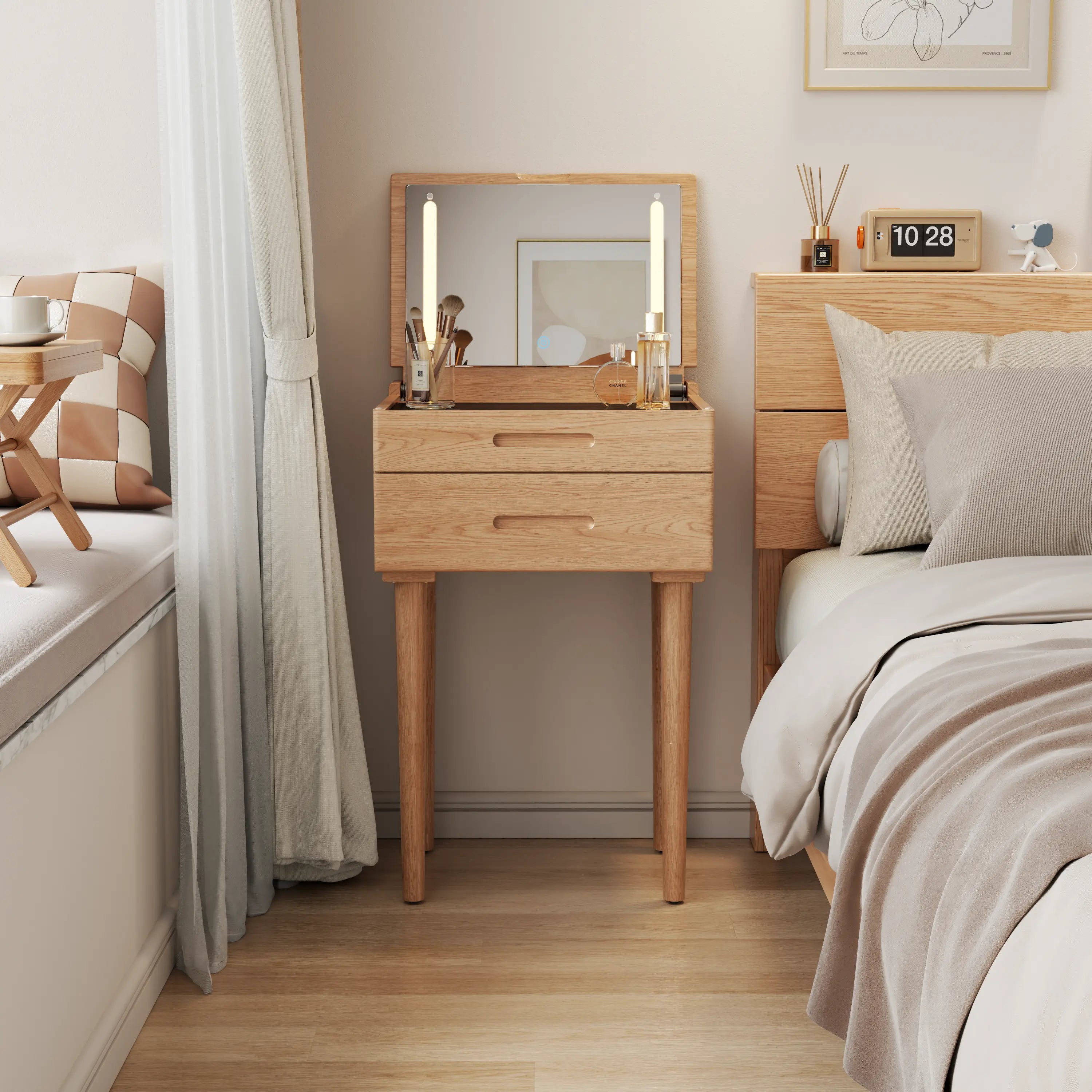 Vanity Desk with Mirror & Lights - Kaslandi Furniture