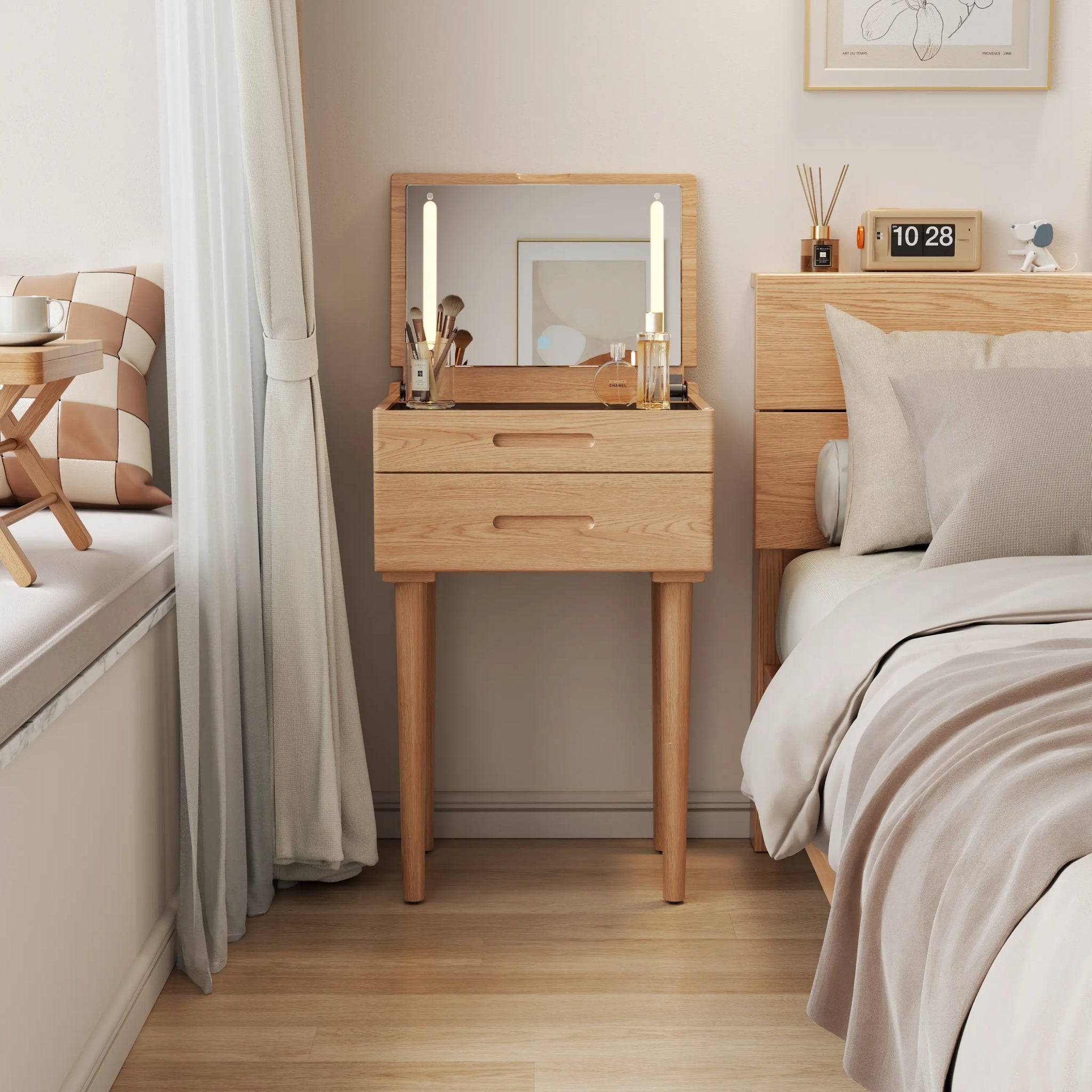 Vanity Desk with Mirror & Lights - Kaslandi Furniture