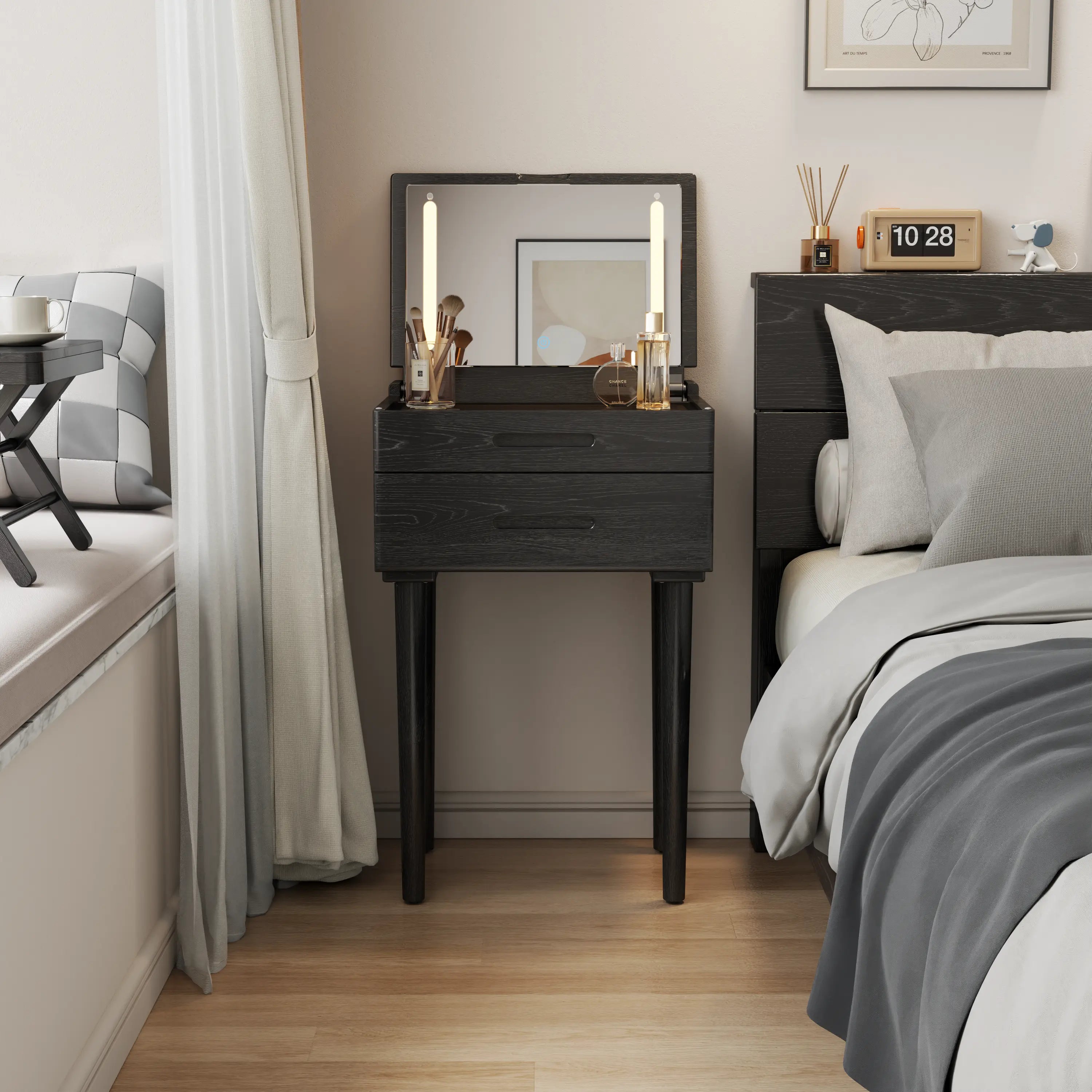 Vanity Desk with Mirror & Lights - Kaslandi Furniture