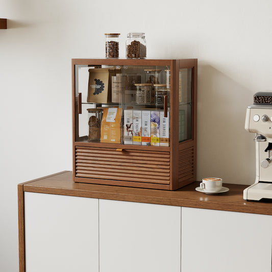 Solid Wood Bread Display Cabinet with Glass Door & Drawer