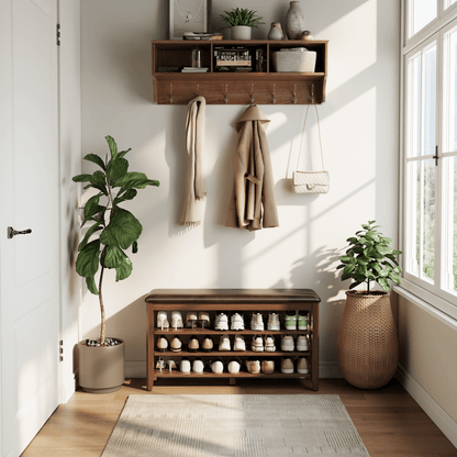 Wooden 3-Tier Shoe Rack Bench with PU Leather Cushion - iKaslandi