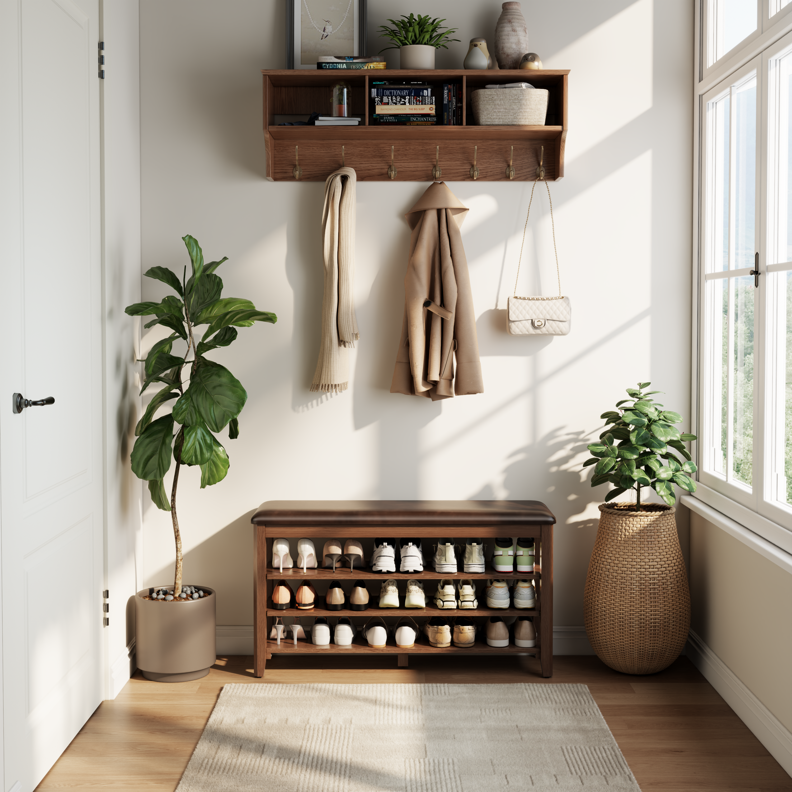 3-Tier Leather Shoe Bench