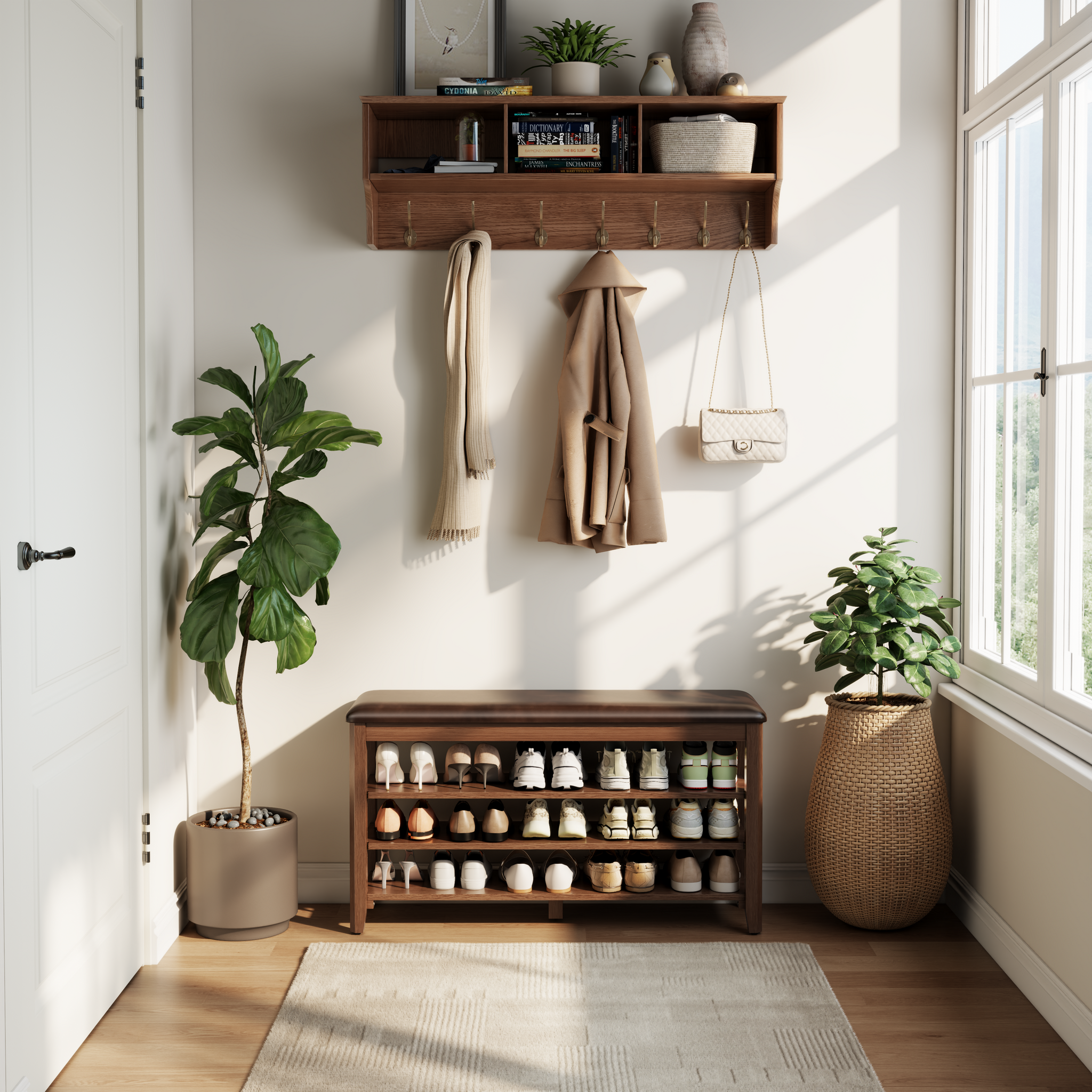 3-Tier Leather Shoe Bench