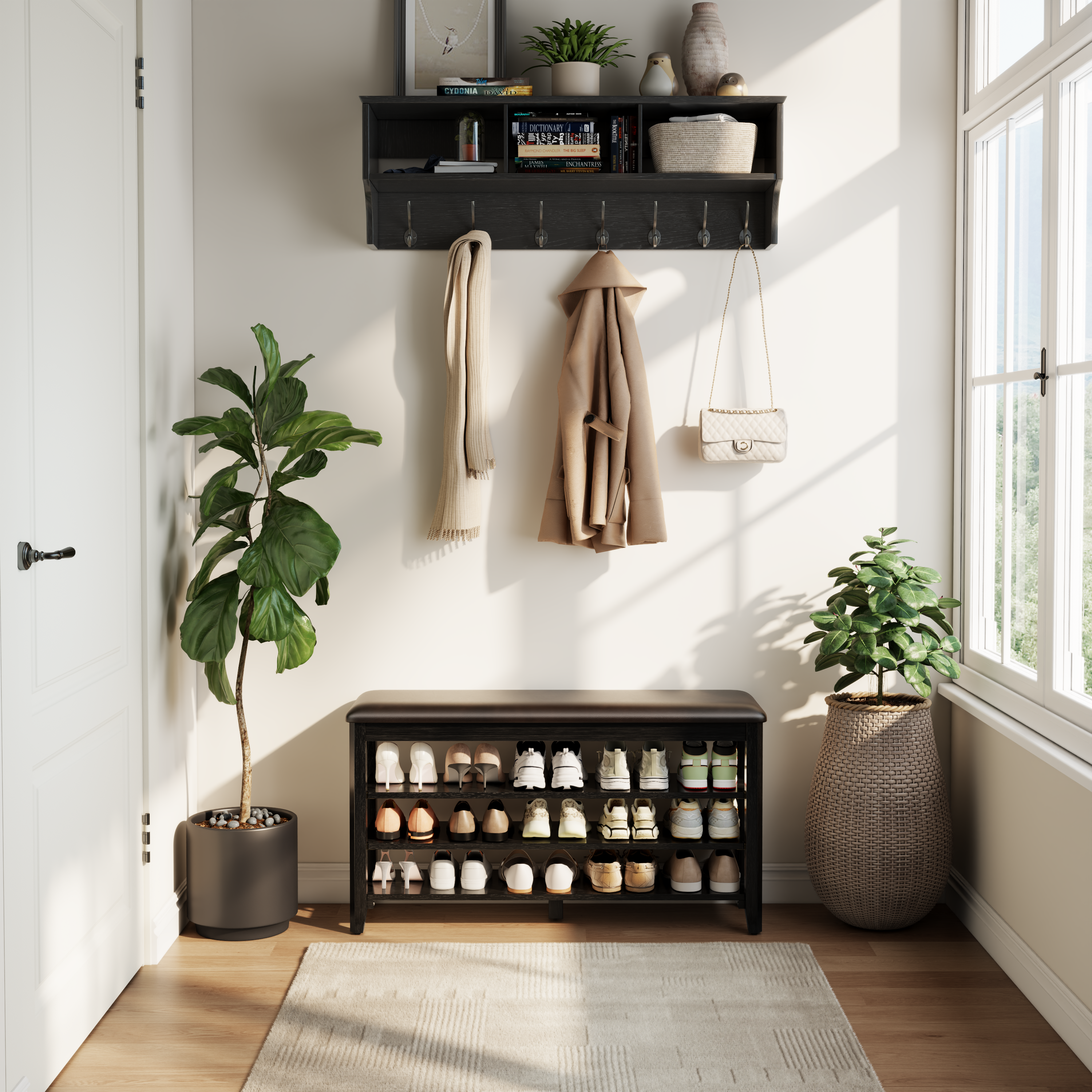 3-Tier Leather Shoe Bench