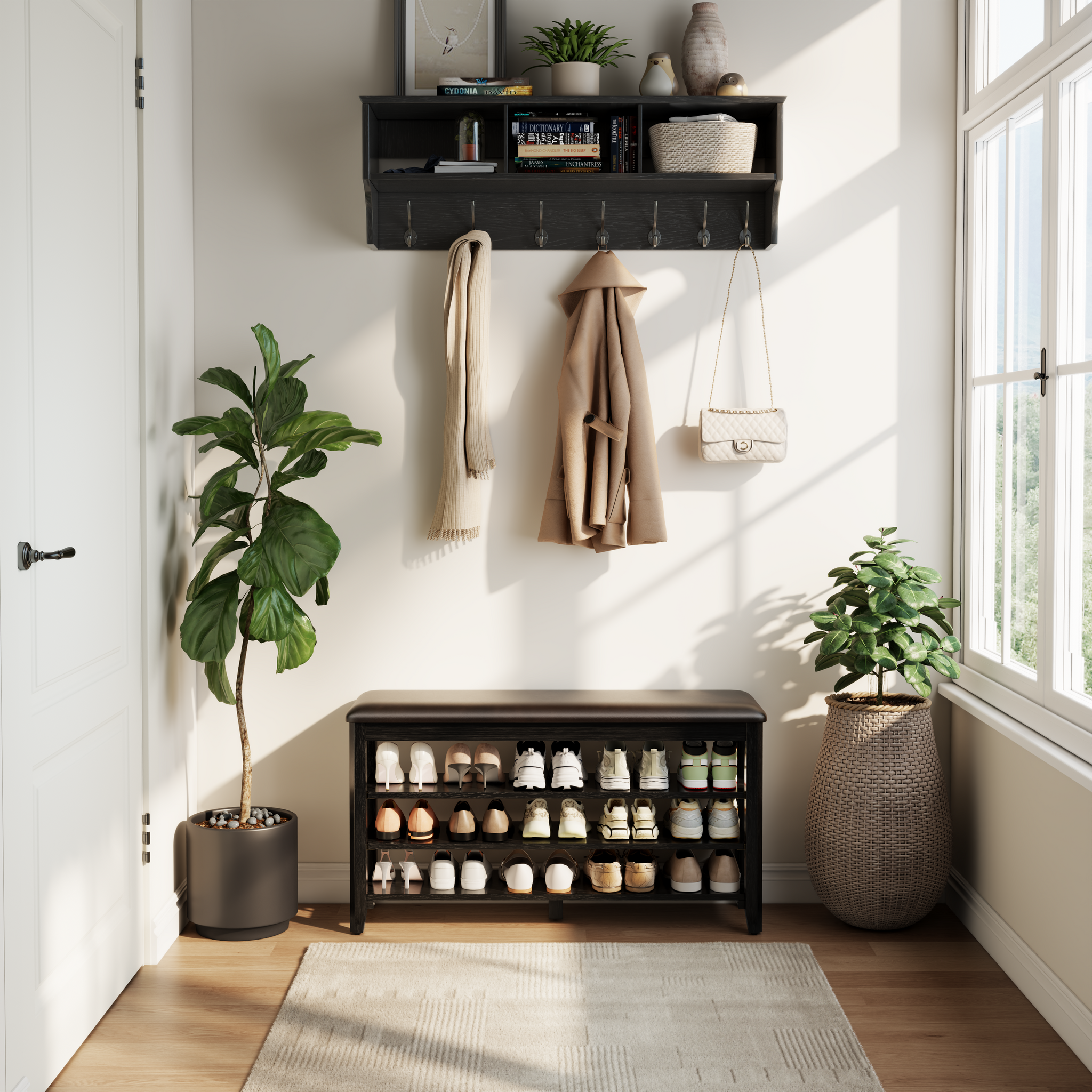 3-Tier Leather Shoe Bench