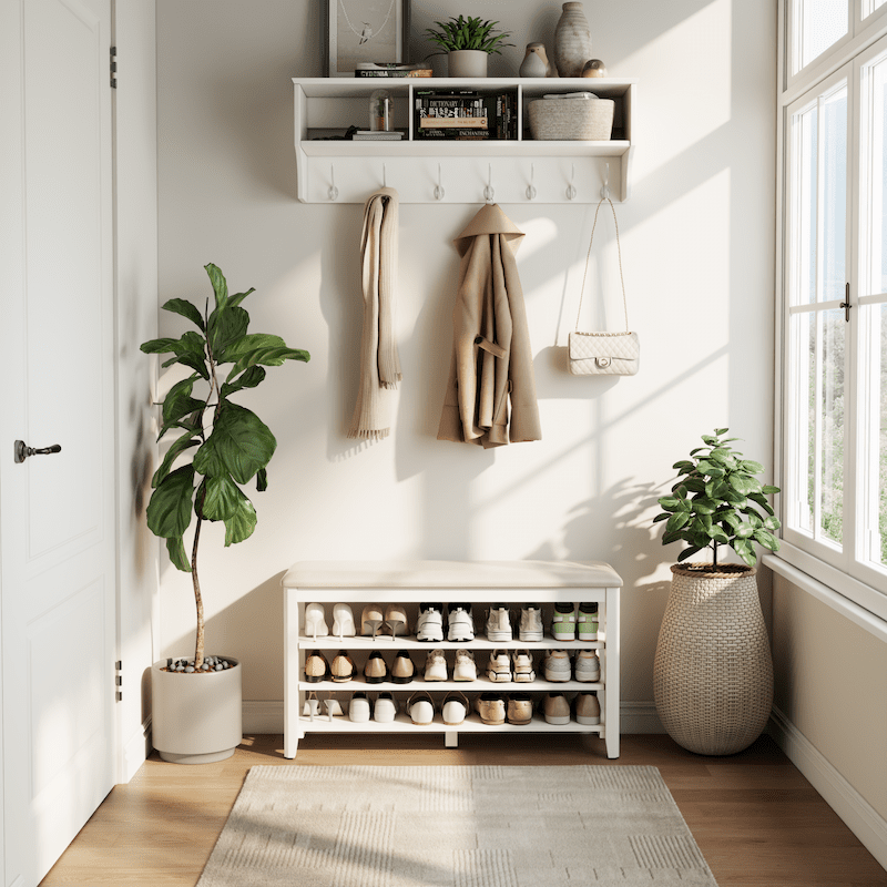 Wooden 3-Tier Shoe Rack Bench with PU Leather Cushion - iKaslandi