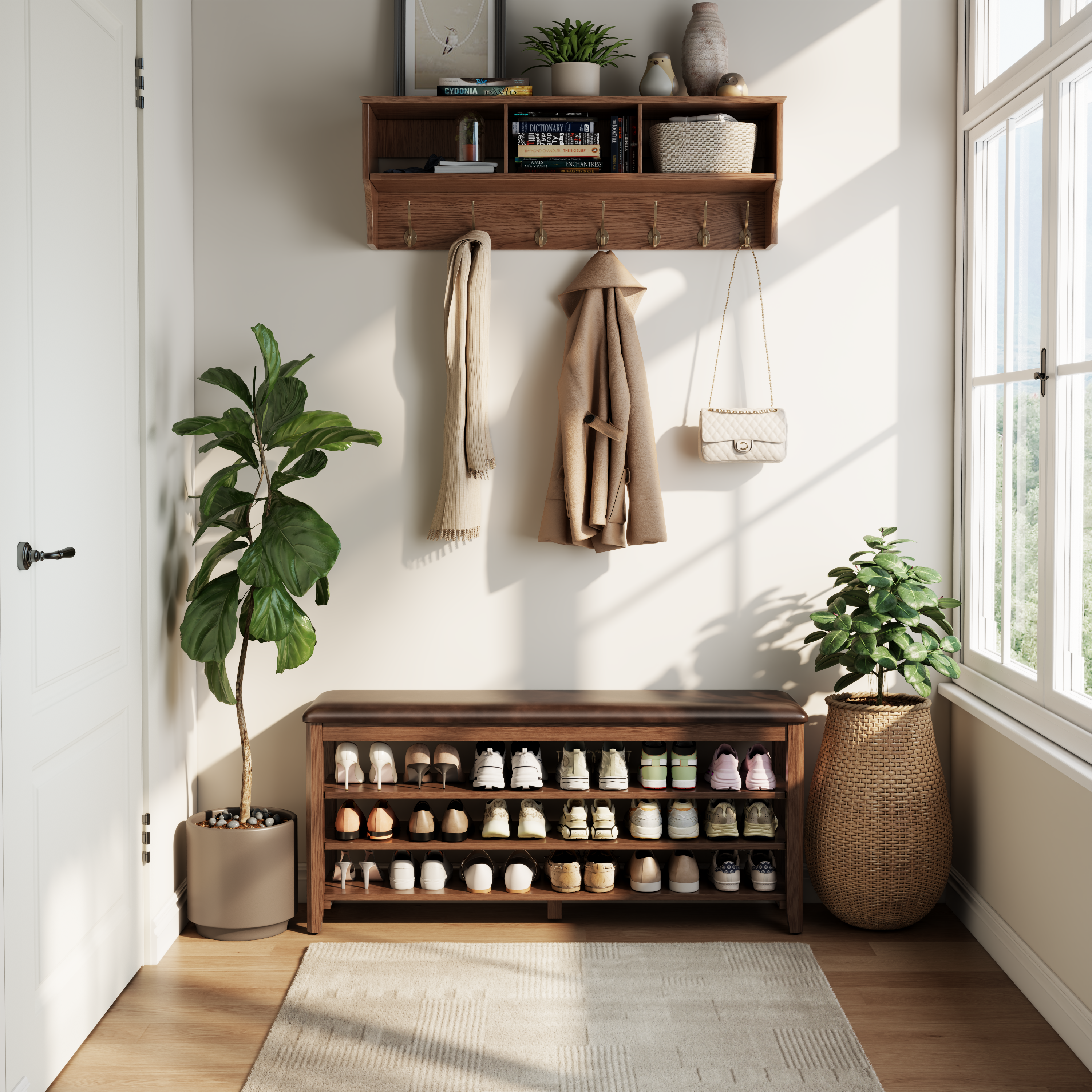 3-Tier Leather Shoe Bench