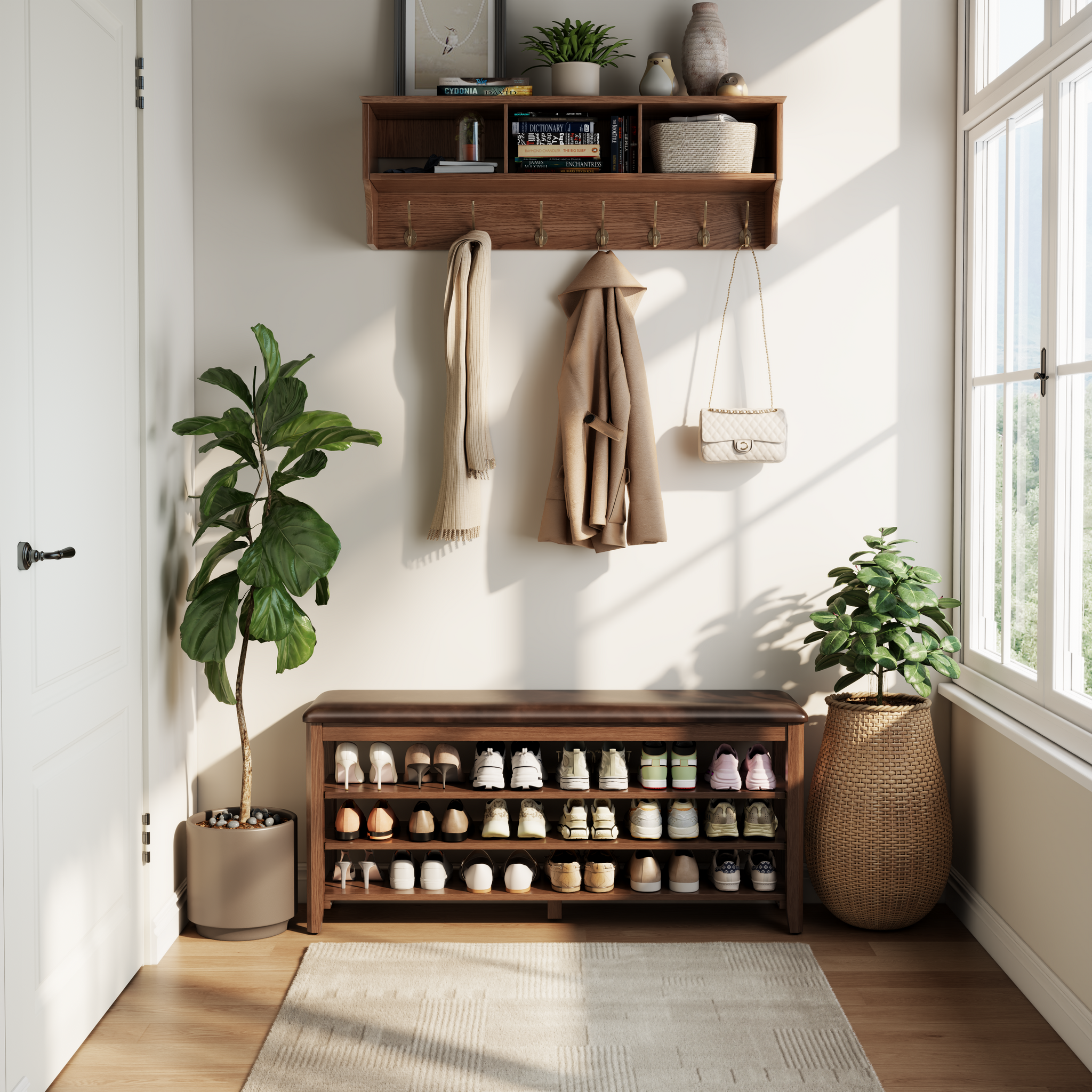 3-Tier Leather Shoe Bench