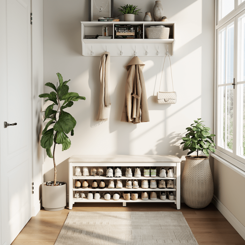 Wooden 3-Tier Shoe Rack Bench with PU Leather Cushion - iKaslandi