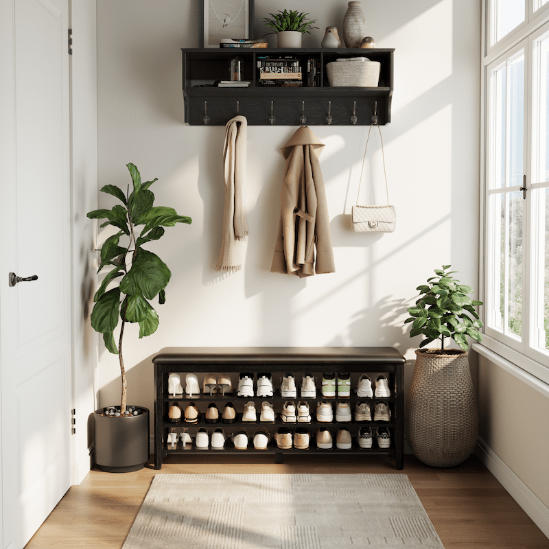 Wooden 3-Tier Shoe Rack Bench with PU Leather Cushion - iKaslandi