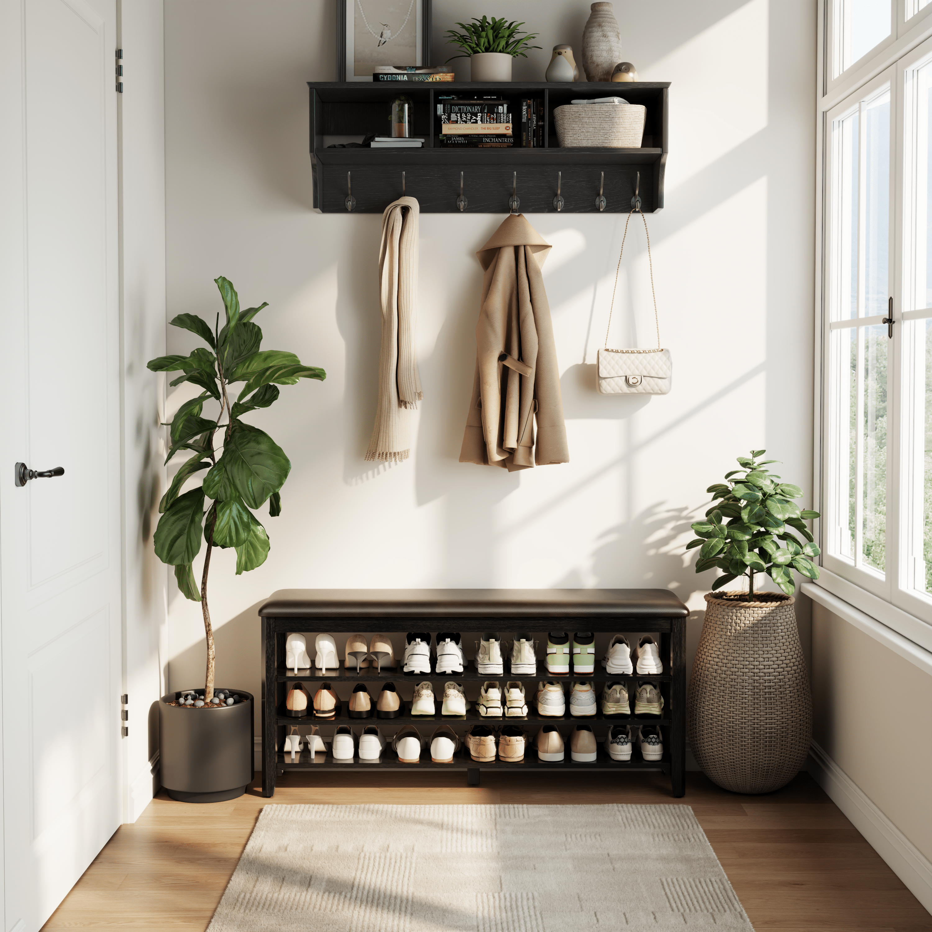 3-Tier Leather Shoe Bench