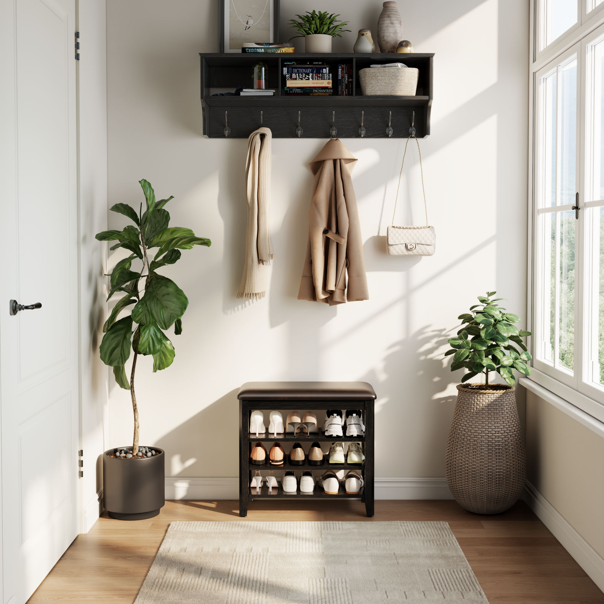 3-Tier Leather Shoe Bench