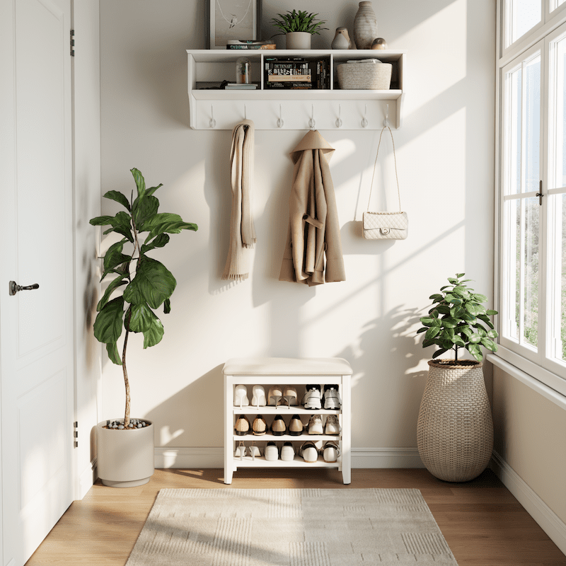 Wooden 3-Tier Shoe Rack Bench with PU Leather Cushion - iKaslandi