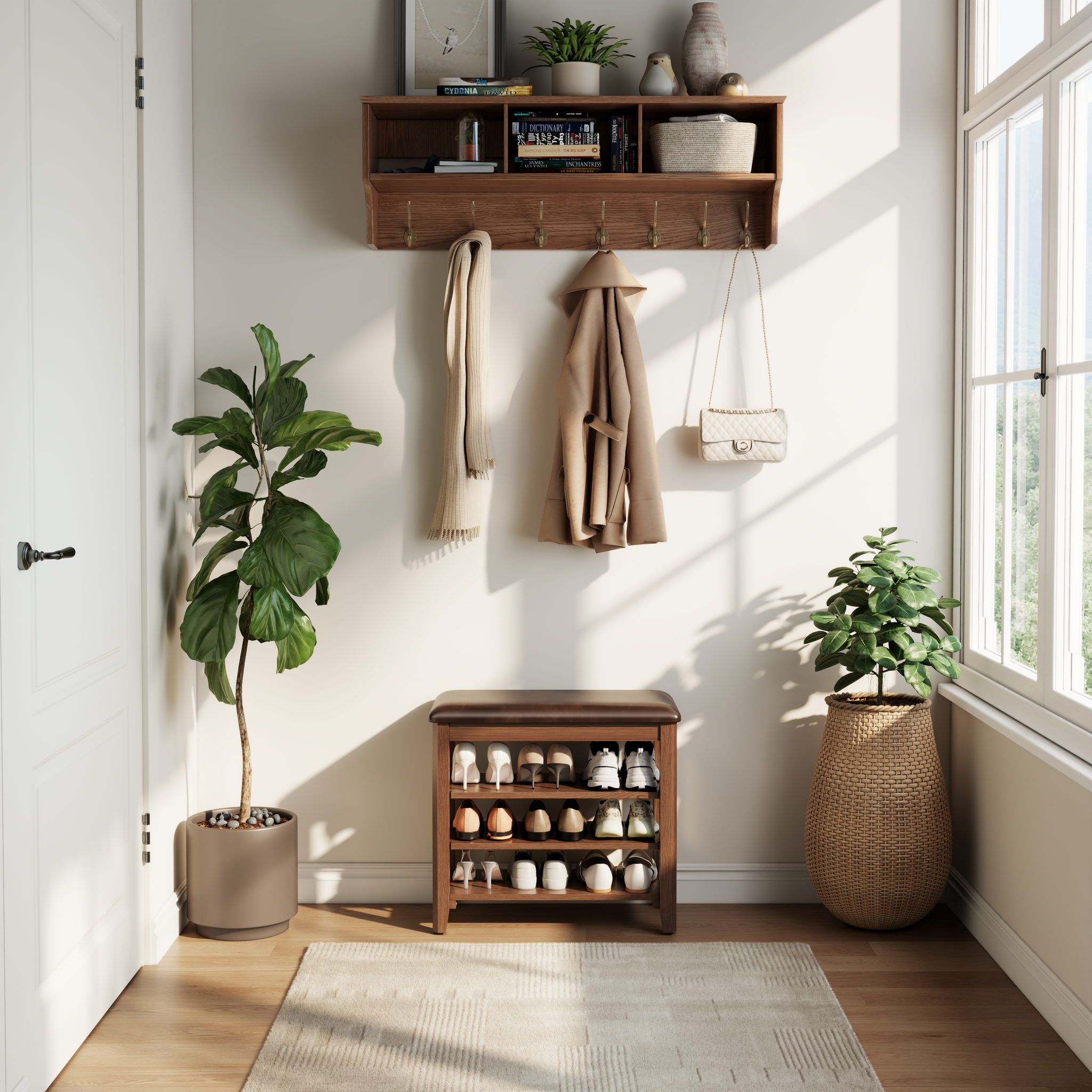 3-Tier Leather Shoe Bench