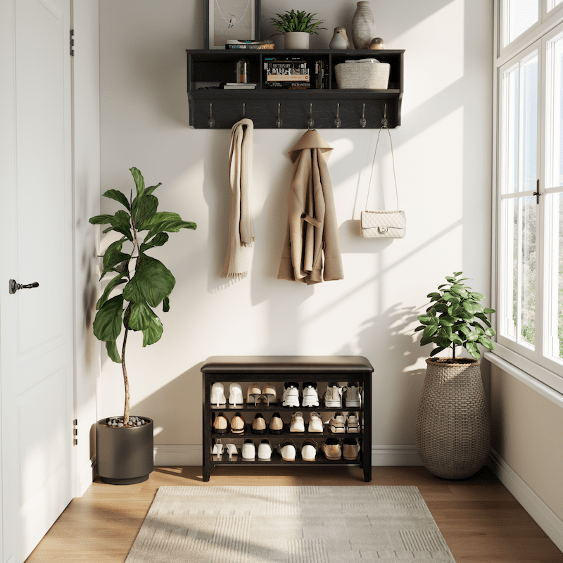 Wooden 3-Tier Shoe Rack Bench with PU Leather Cushion - iKaslandi