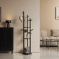 360° Rotating Solid Wood Coat Rack with Shelves - Kaslandi Furniture