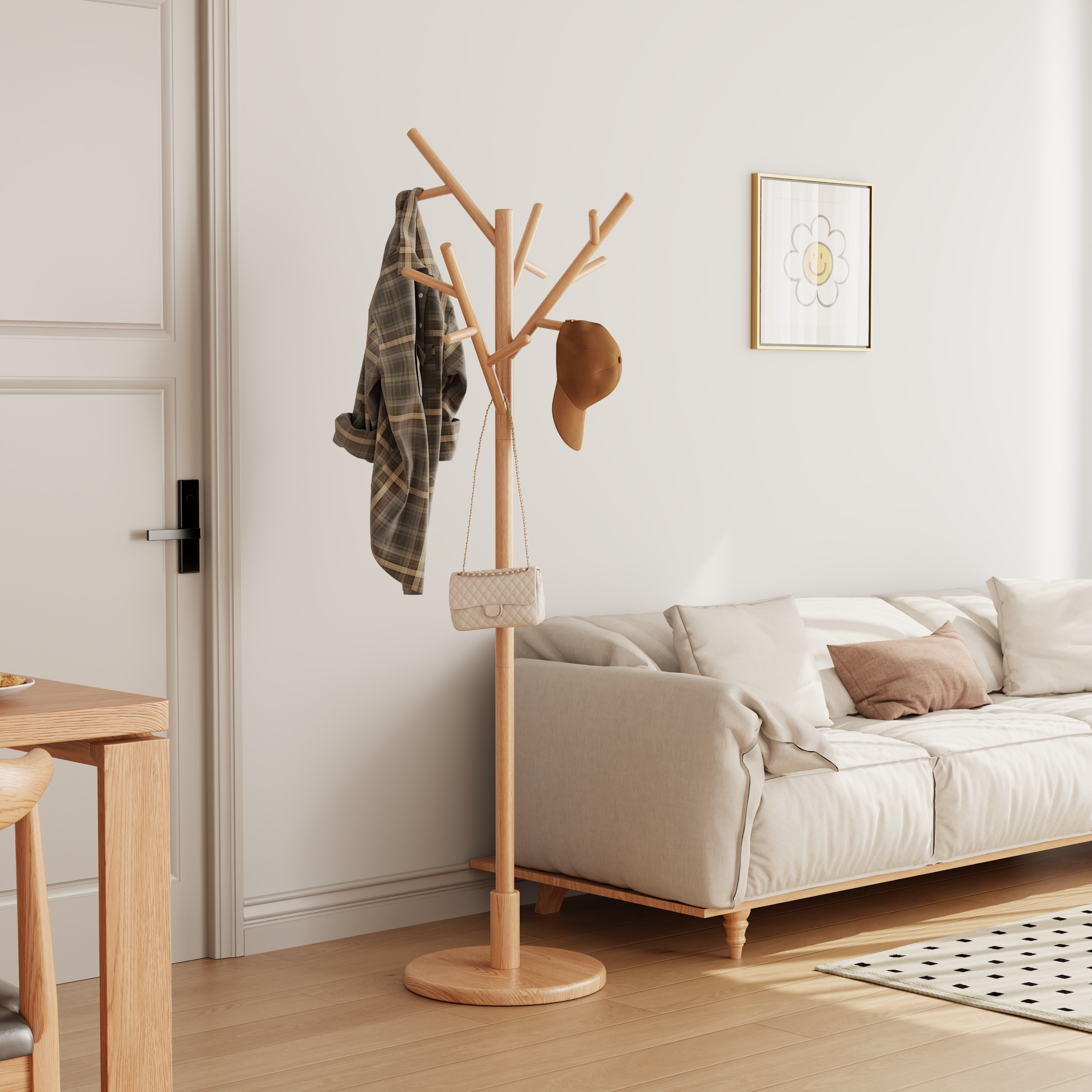 Solid Wood Freestanding Coat Rack with 12 Hooks