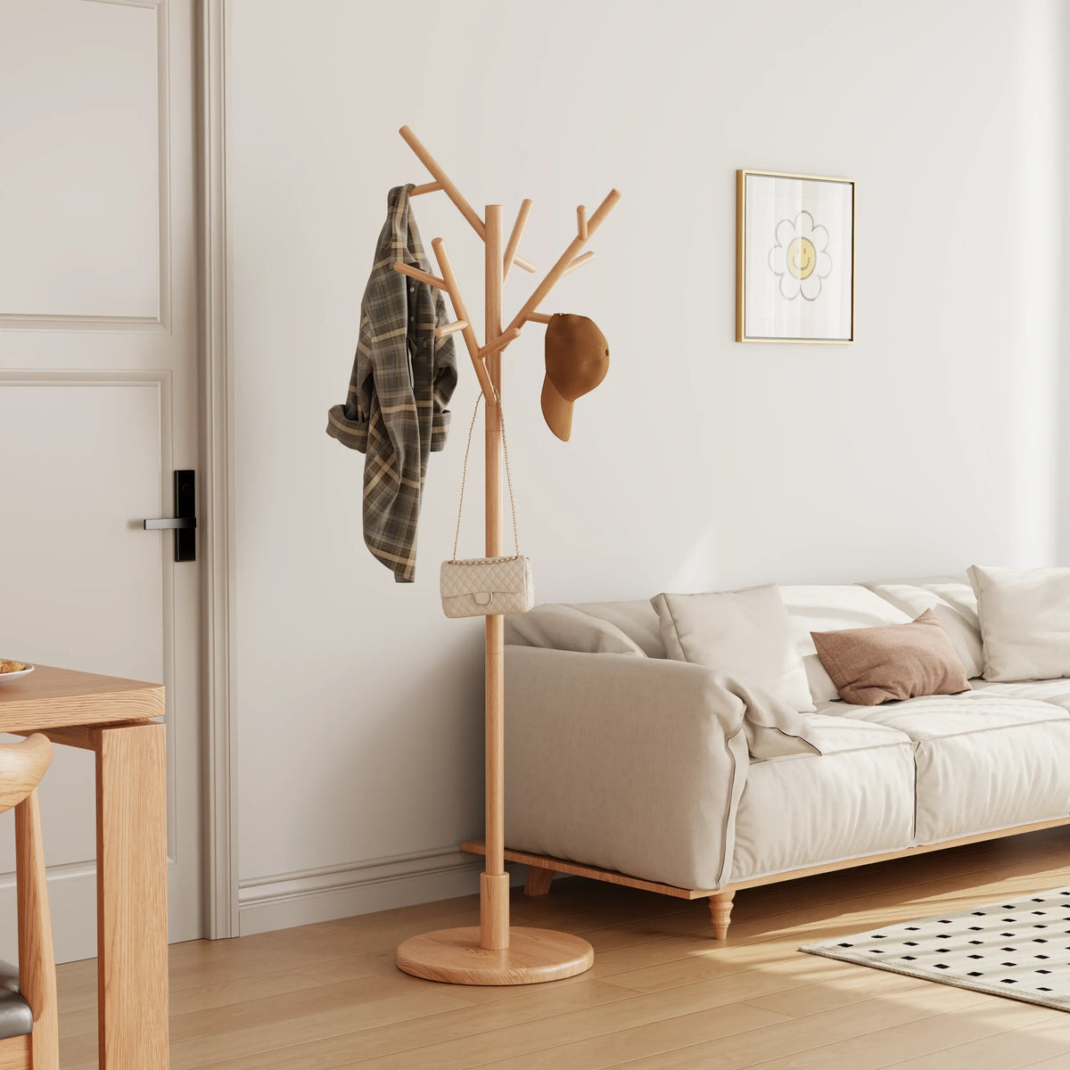 Solid Wood Freestanding Coat Rack with 12 Hooks - Kaslandi Furniture