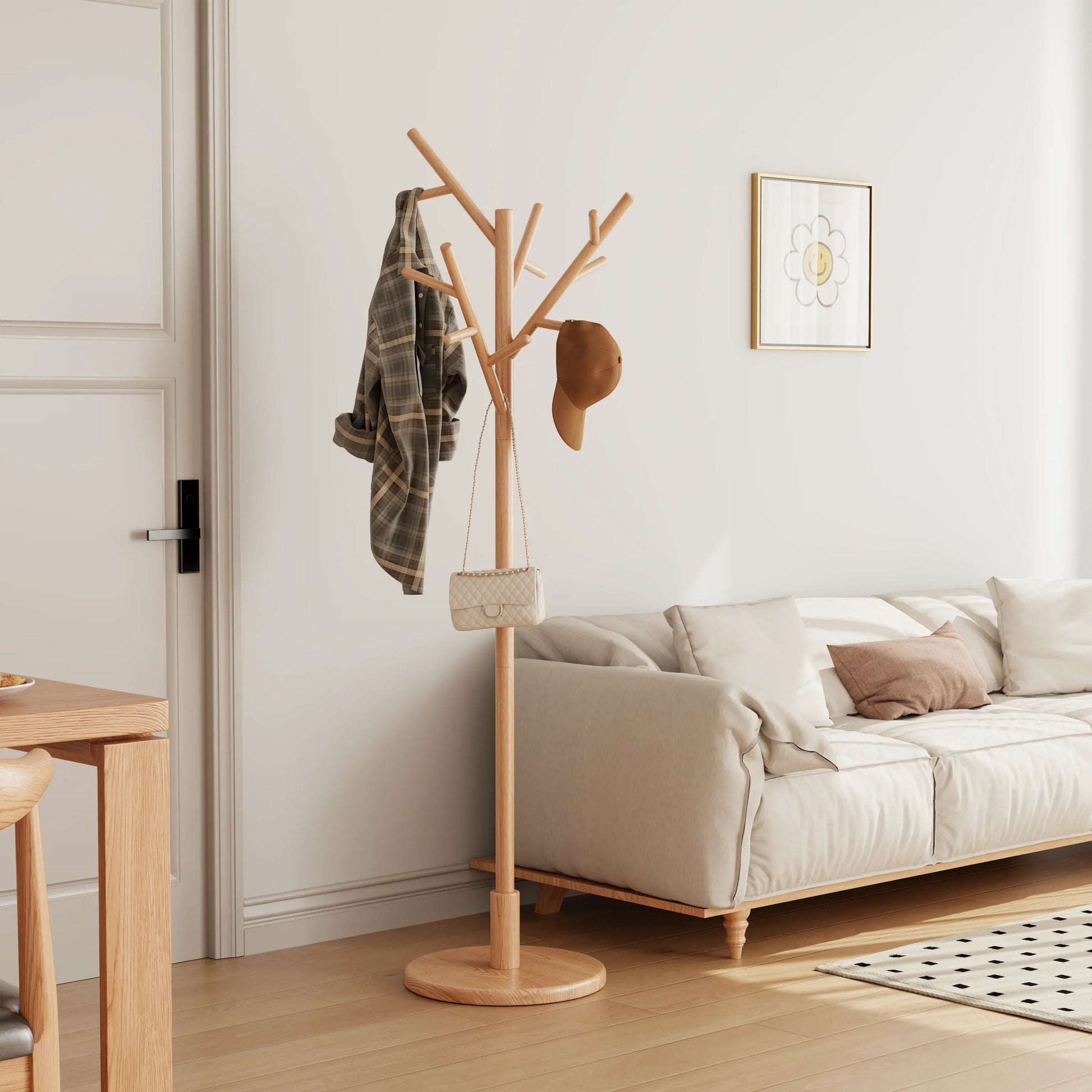 Solid Wood Freestanding Coat Rack with 12 Hooks - Kaslandi Furniture