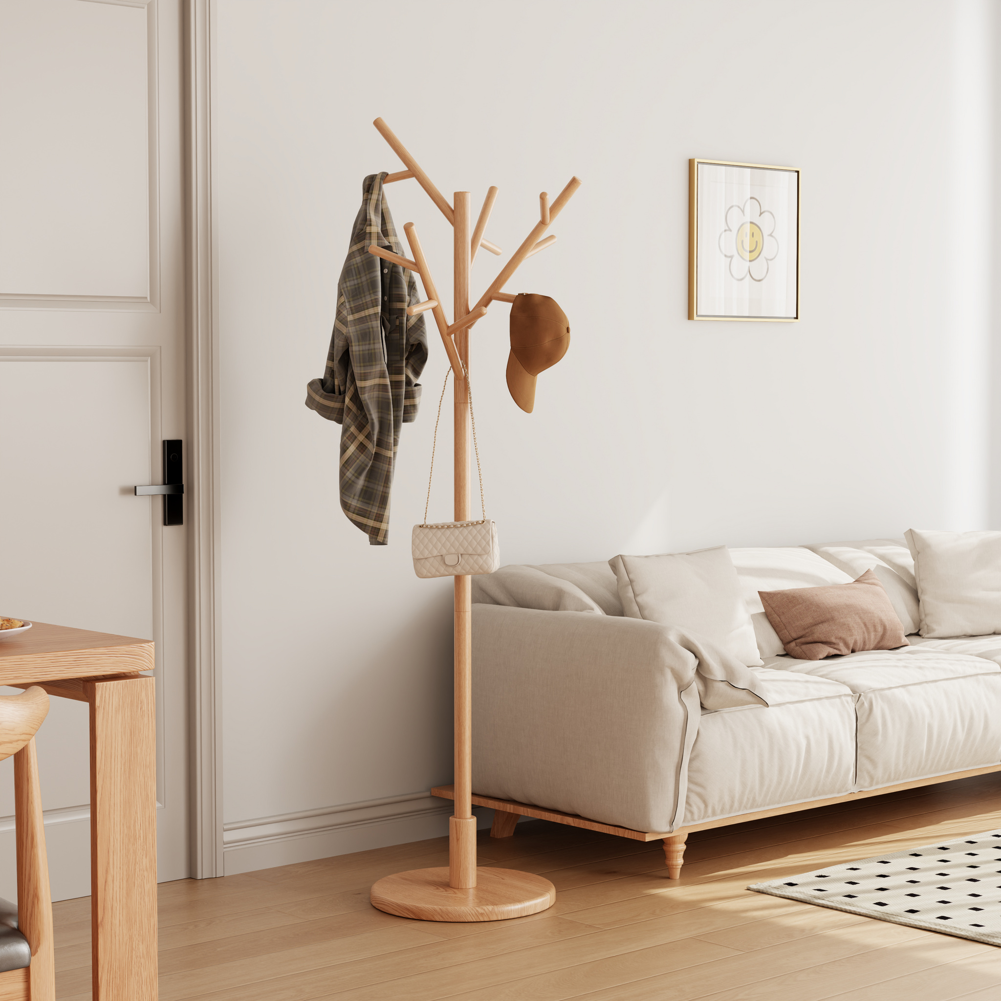 Solid Wood Freestanding Coat Rack with 12 Hooks