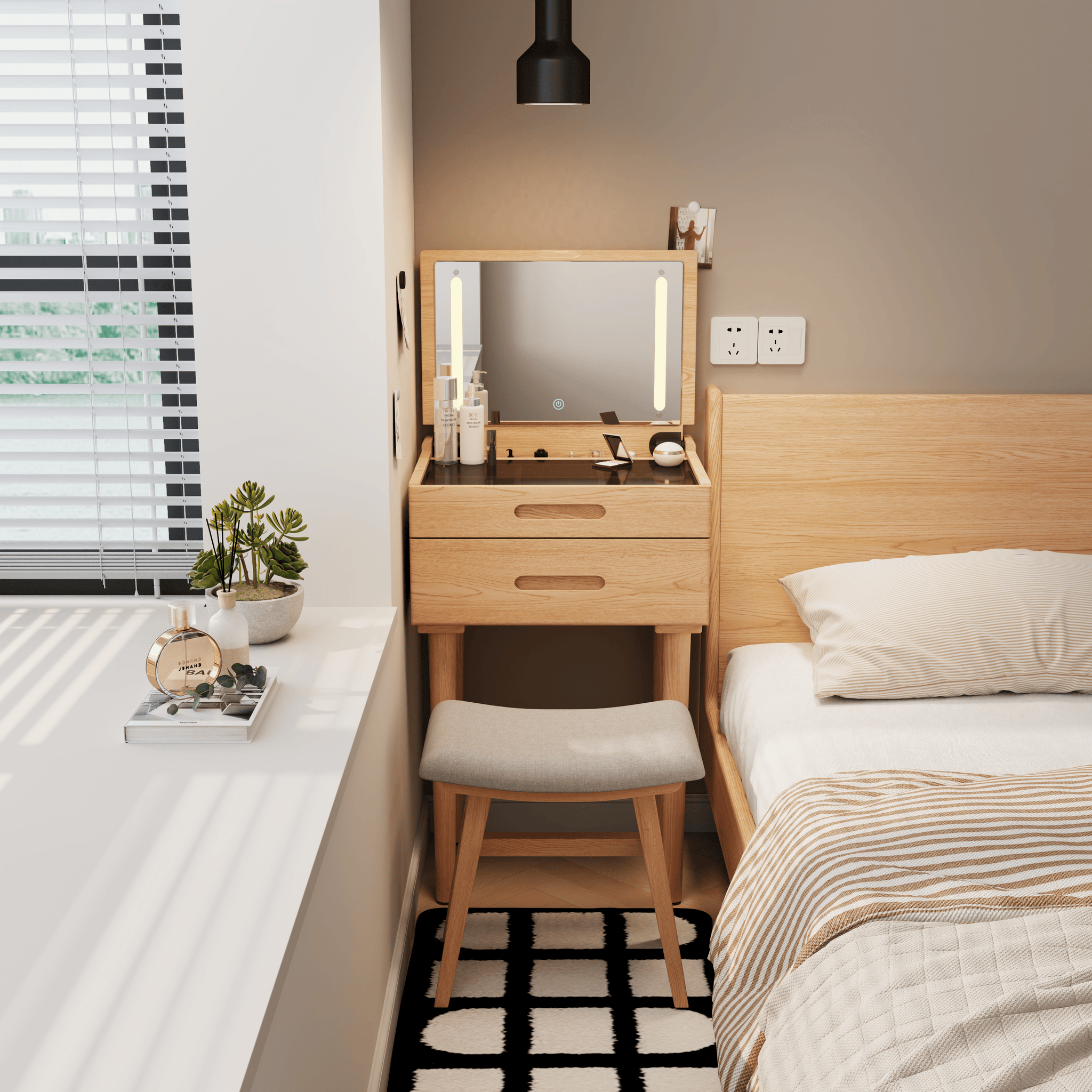 Vanity Stool, Saddle Cushion - Kaslandi Furniture