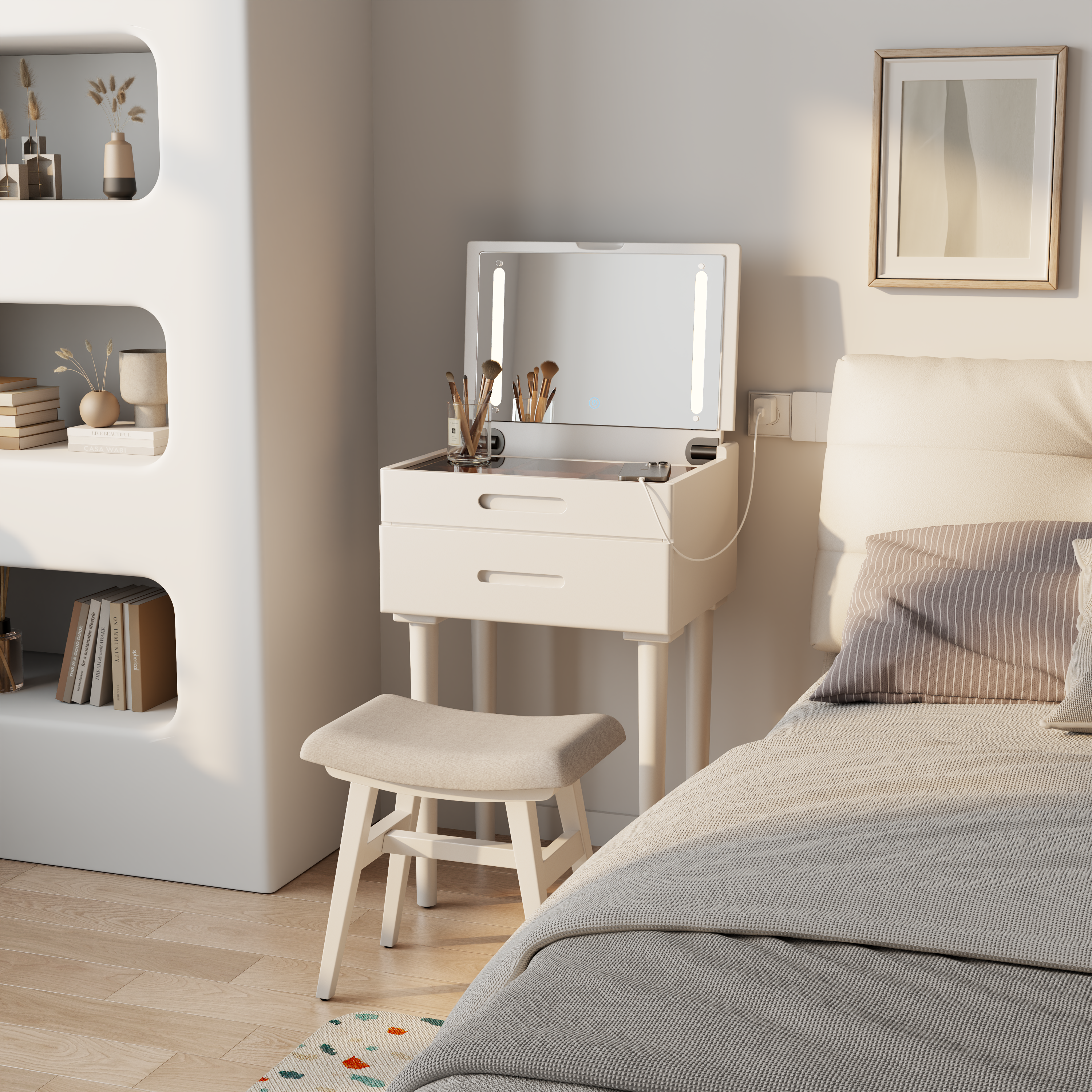 Vanity Desk with Mirror & Lights