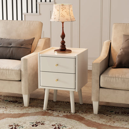 Solid Wood Nightstand 2 Drawer | Mid Century Bedside Table - Kaslandi Furniture