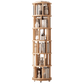 Rotating Solid Wood Bookshelf with Brake Wheels – Adjustable 1-6 Tier Swivel Bookcase for Home & Study