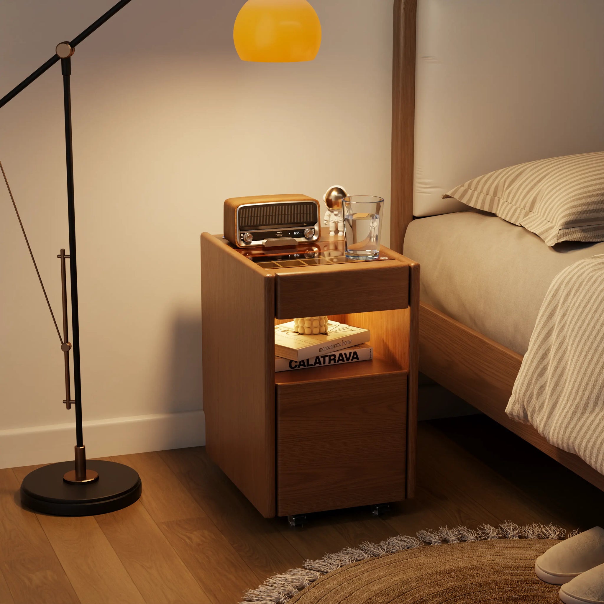 Smart Nightstand with Hidden Secret Drawer, Jewelry Storage & USB Charging - iKaslandi