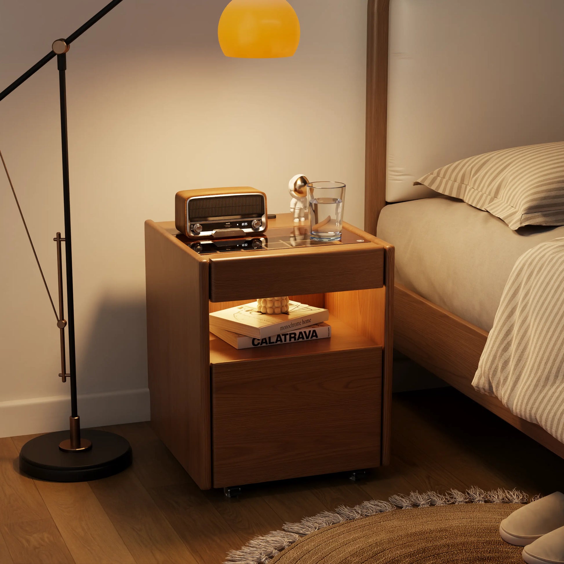 Smart Nightstand with Hidden Secret Drawer, Jewelry Storage & USB Charging - iKaslandi